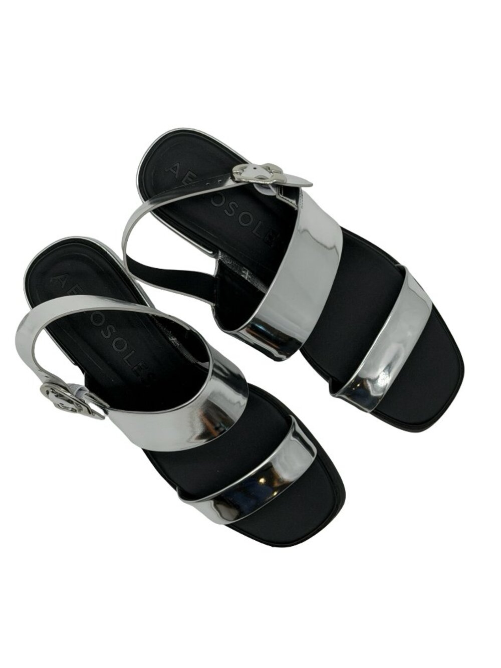 Aerosoles Silver Metallic Strap Women's Sandals 11 WIDE - Picture 2 of 11